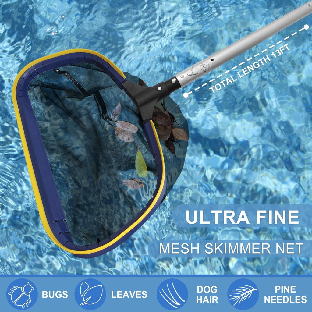 Discover the Poolvio Pool Cleaning Kit, featuring an ultra-fine mesh skimmer net perfect for daily cleaning. Available at Curat Cart.