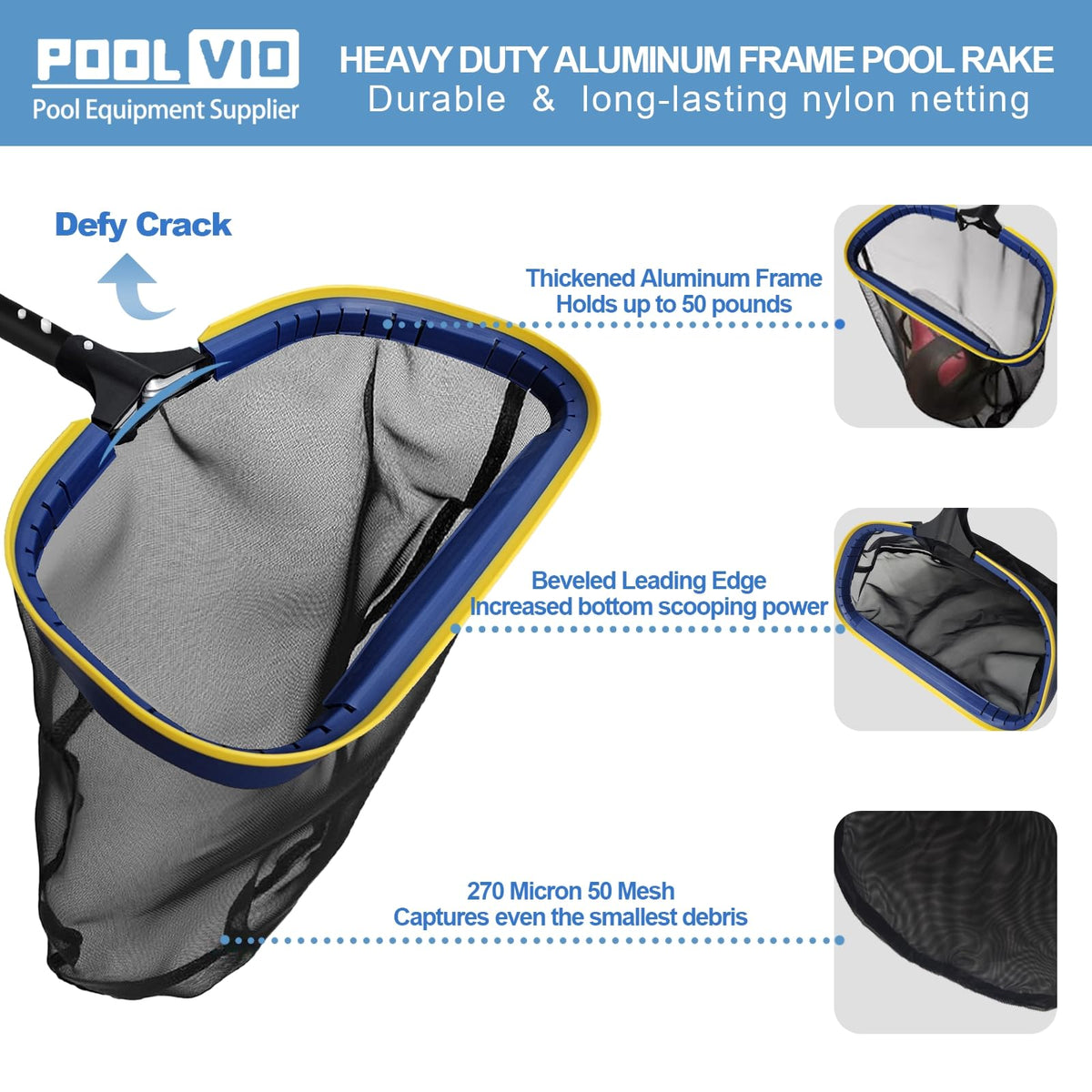 Discover the Poolvio Pool Cleaning Kit, featuring a durable aluminum frame and fine mesh for effortless cleaning. Specially curated by Curat Cart.