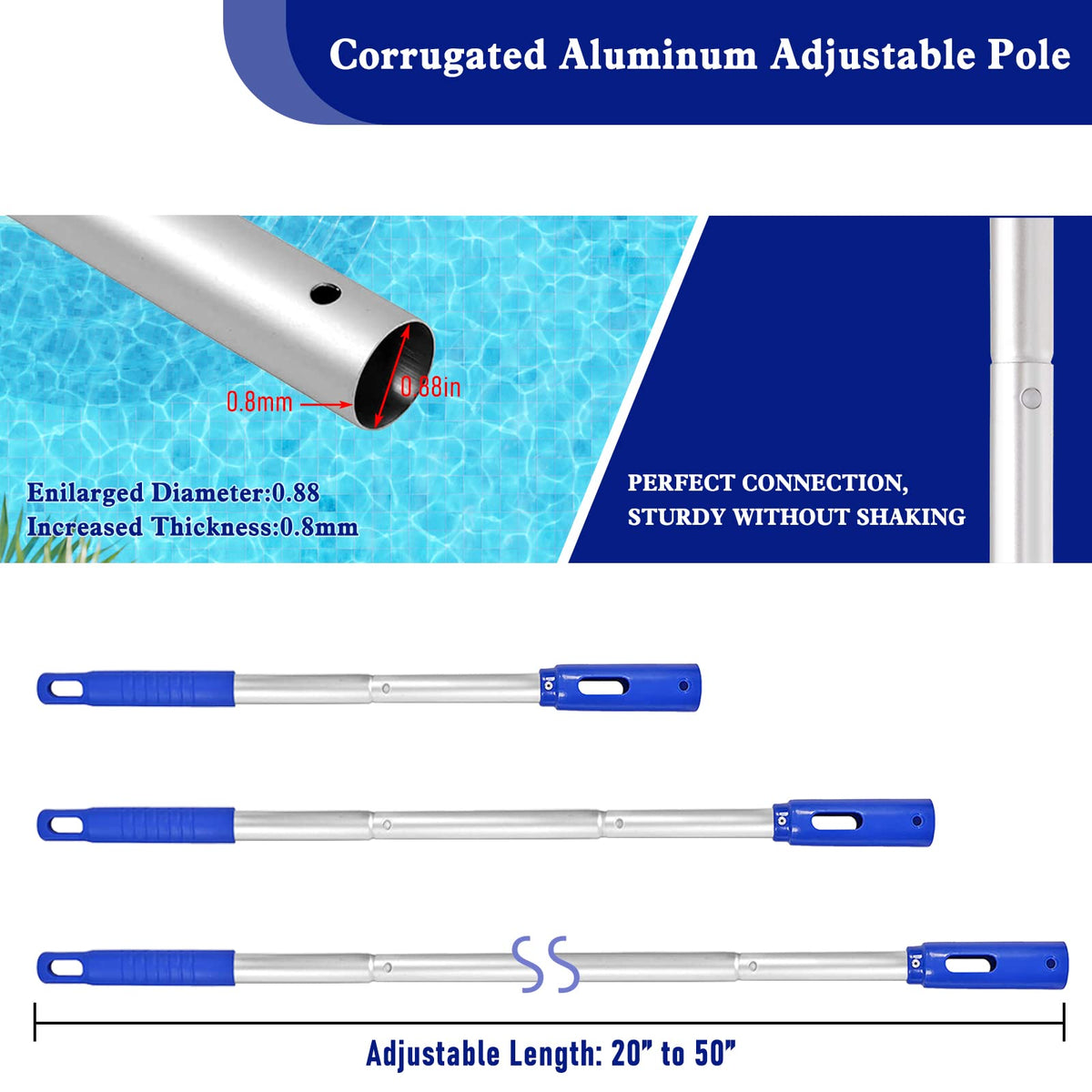 Discover the Poolvio Swimming Pool Cleaning Kit featuring a sturdy adjustable aluminum pole, 100% Authentic and available at Curat Cart in India.