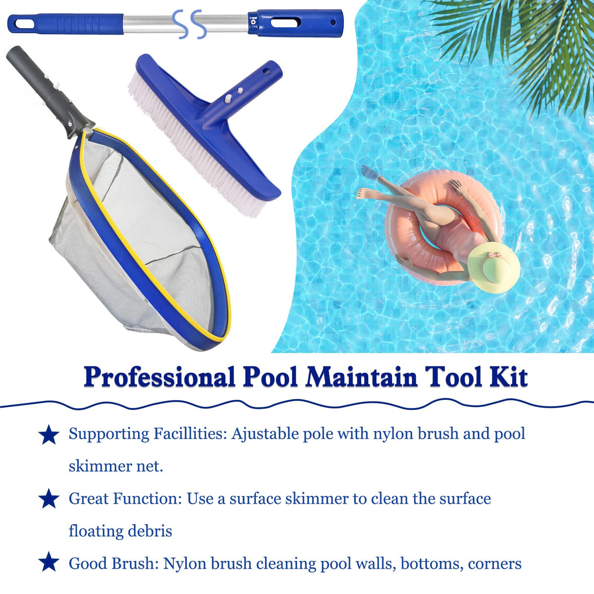 Professional Poolvio Swimming Pool Cleaning Kit in official packaging, featuring a durable nylon brush and skimmer net. Available at Curat Cart.