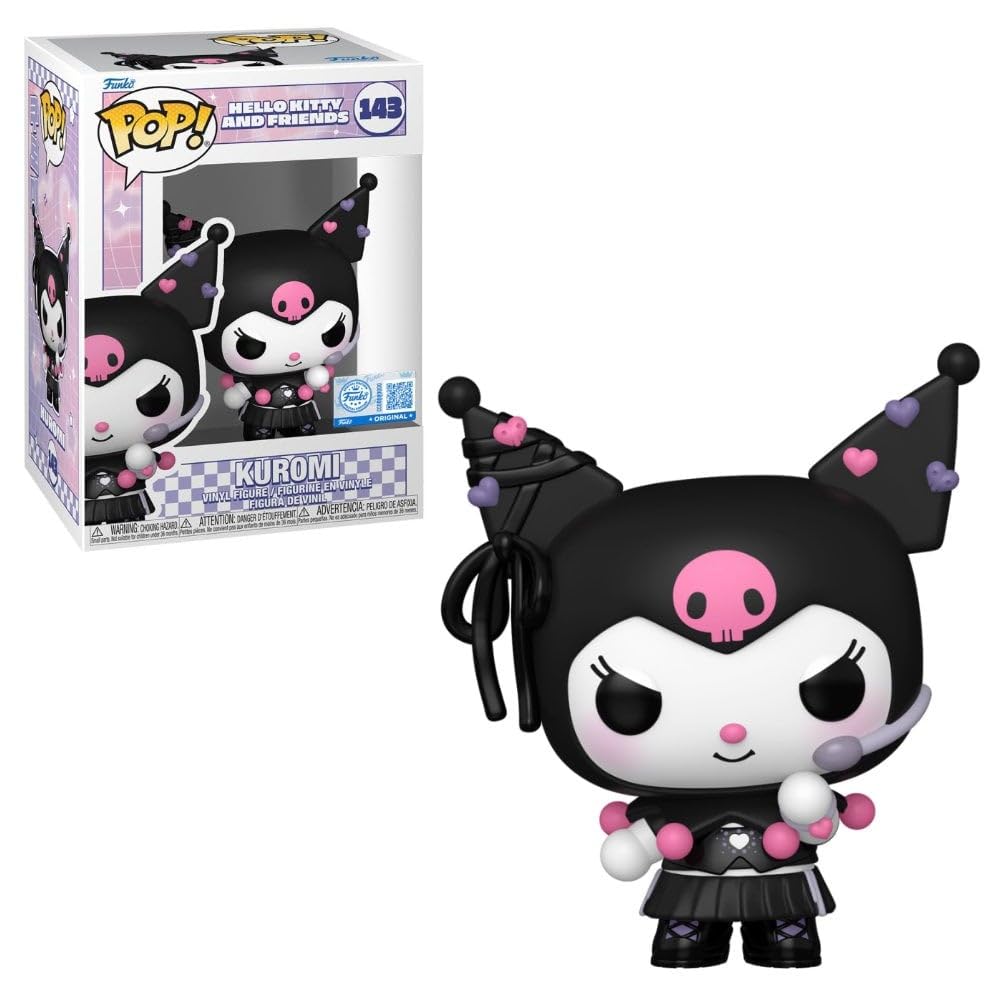 100% genuine Pop! Animation Kuromi K-Pop figure with pink and black accents, styled in a playful pose next to its box.