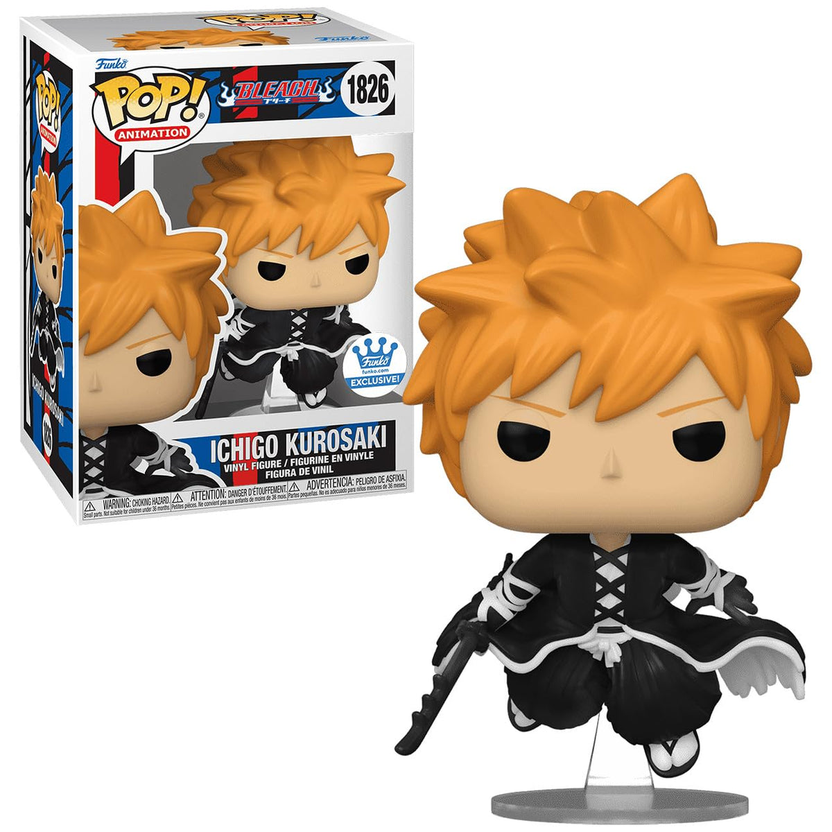 Authentic Funko Pop! Bleach 1826 Ichigo Kurosaki vinyl figure, featuring Ichigo with his iconic orange hair and sword.