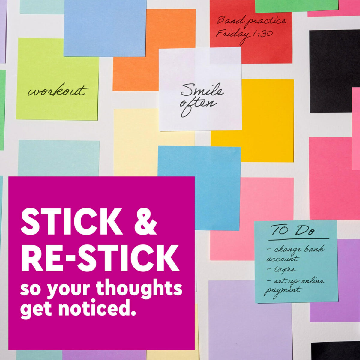 Post-it Super Sticky Notes in various colors, specially curated by Curat Cart to keep your thoughts organized and noticed.
