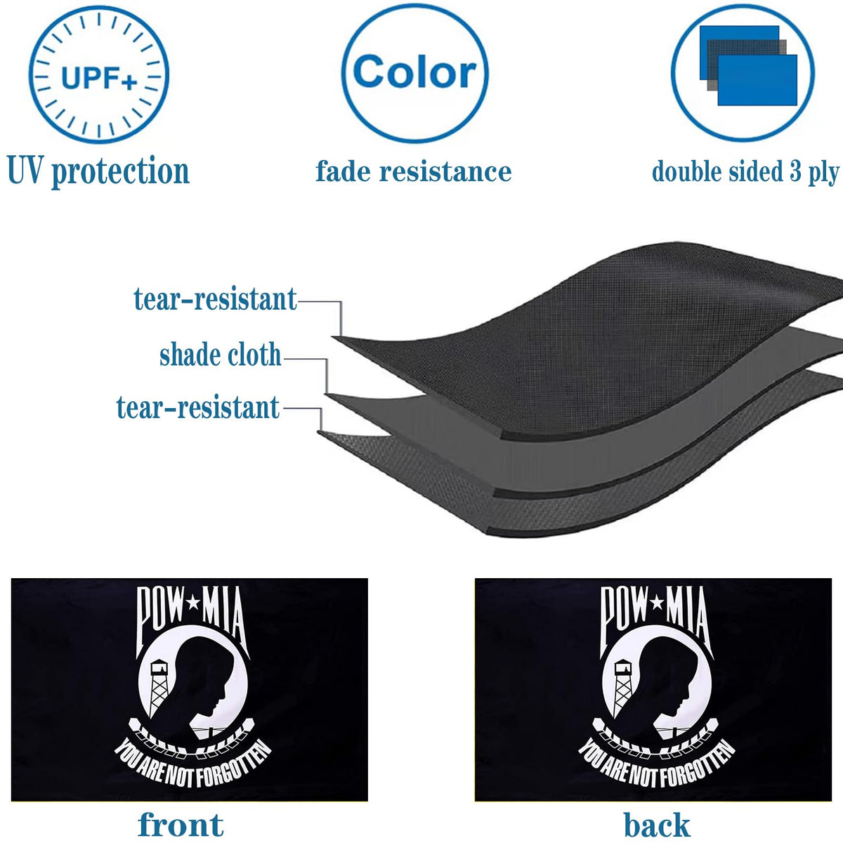 Double-sided Pow Mia flag with UV protection and tear resistance, 100% Authentic, available at Curat Cart in India.