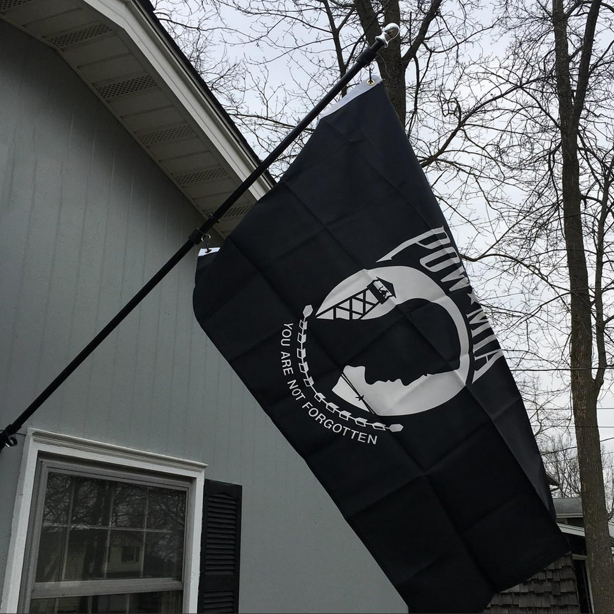 Premium imported Pow Mia flag double sided, showcasing the iconic design. Available at Curat Cart for collectors and enthusiasts.