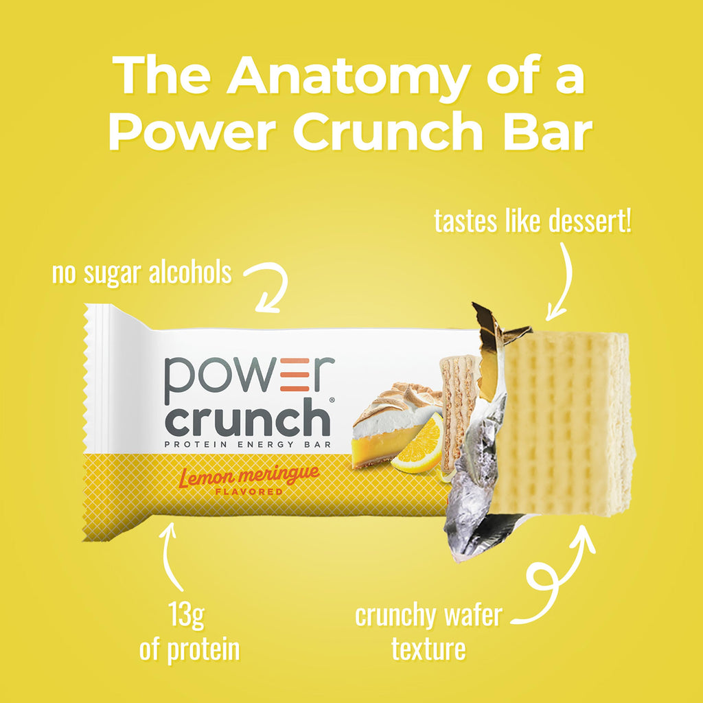 Discover the Power Crunch Protein Bars Lemon, officially packaged with a crunchy wafer texture and 13g of protein, available at Curat Cart.