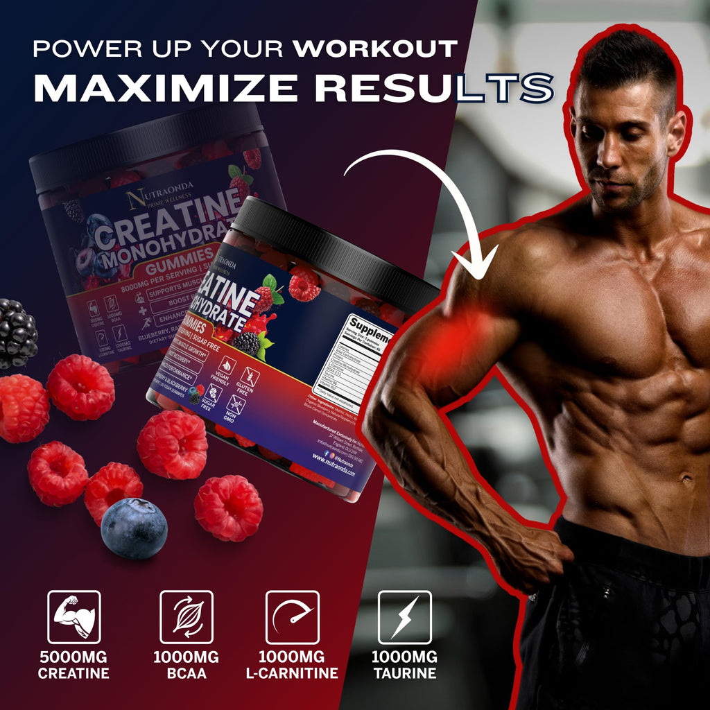 Boost muscle growth with Curat Cart's exclusive Pre-Workout Gummies, featuring 5000mg Creatine, BCAA, and more for optimal results.