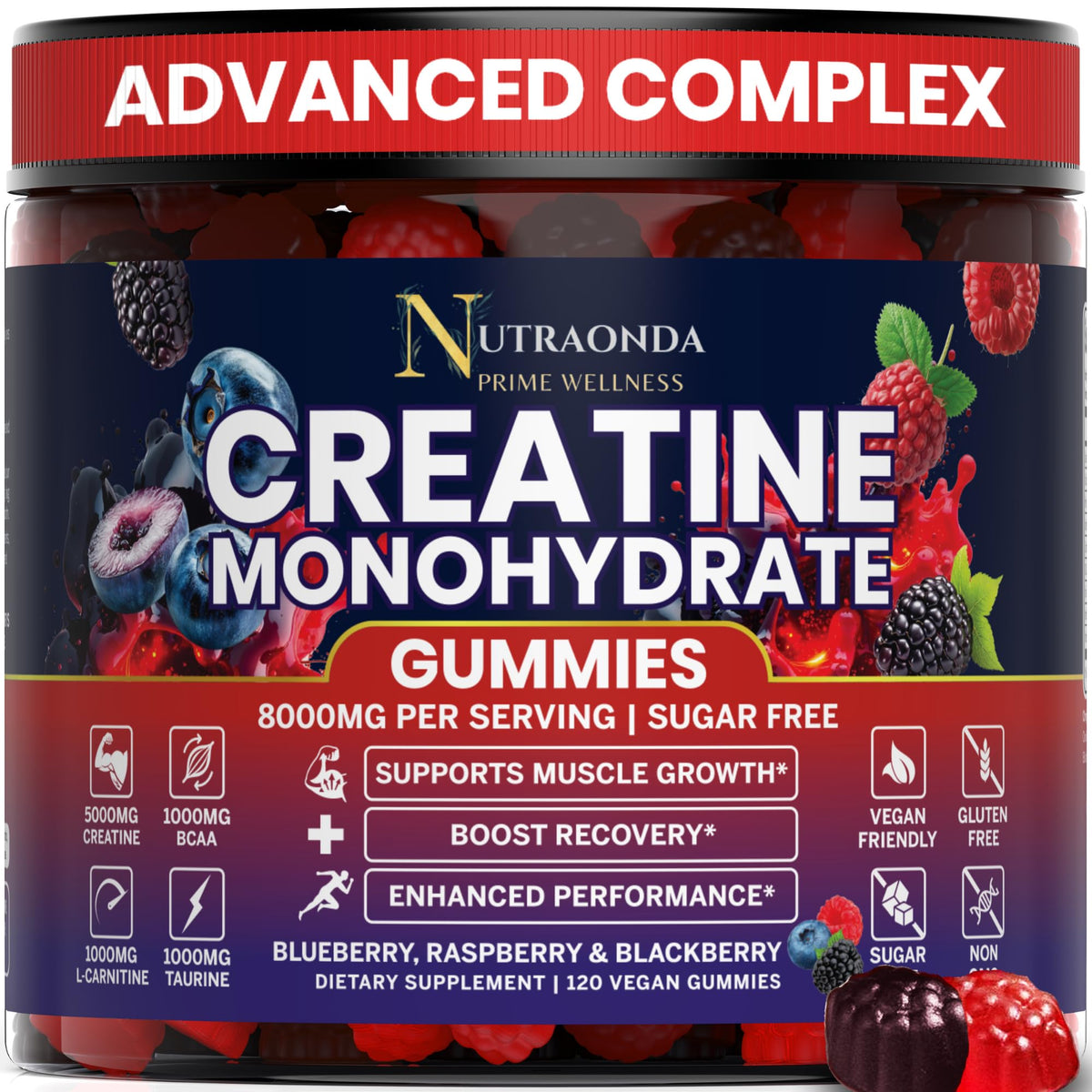 Premium imported Pre-Workout Gummies for muscle growth, featuring a blend of blueberry, raspberry, and blackberry. Available at Curat Cart.