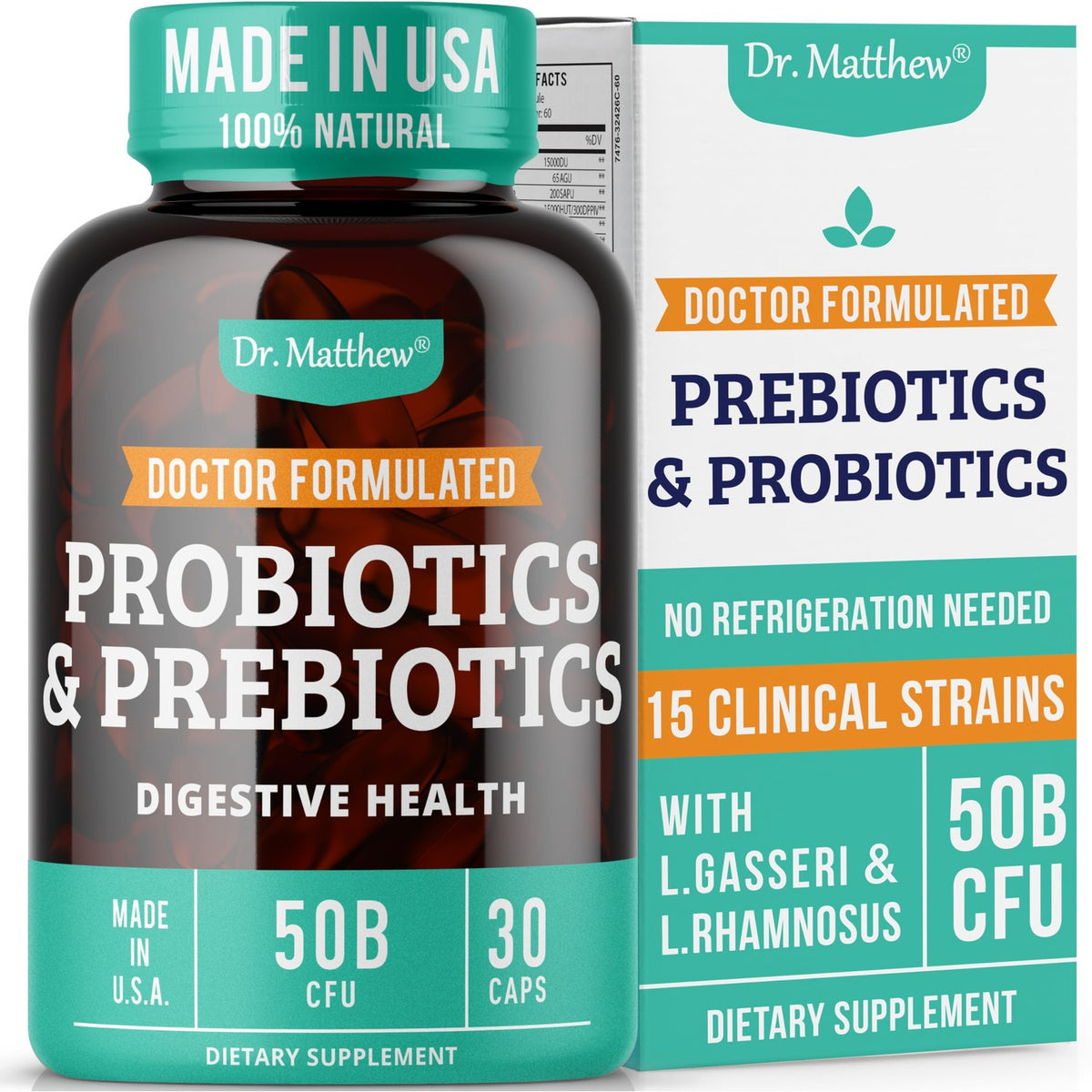 Boost your digestive health with Dr. Matthew's premium imported prebiotics and probiotics. Available at Curat Cart.