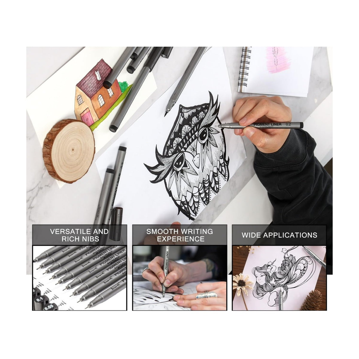 Precision Micro-Pen Fineliner Ink Pens showcased in high-quality packaging, perfect for detailed artwork. Available at Curat Cart.