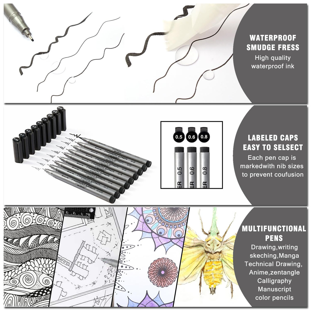 Precision Micro-Pen Fineliner Ink Pens, specially curated by Curat Cart, offer waterproof ink for seamless drawing and writing. Perfect for artists.