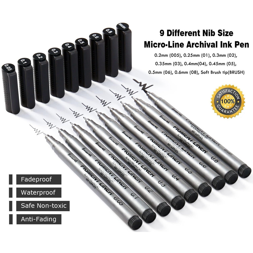 Precision Micro-Pen Fineliner Ink Pens in 9 nib sizes, 100% Authentic and available at Curat Cart, ensuring quality and trust.