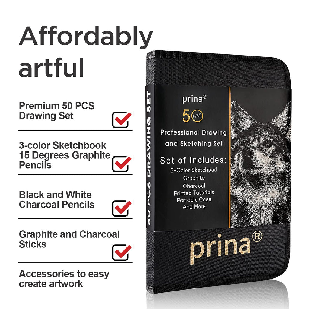 Explore the Prina Drawing Set, featuring premium materials and official packaging, available at Curat Cart for your artistic needs.