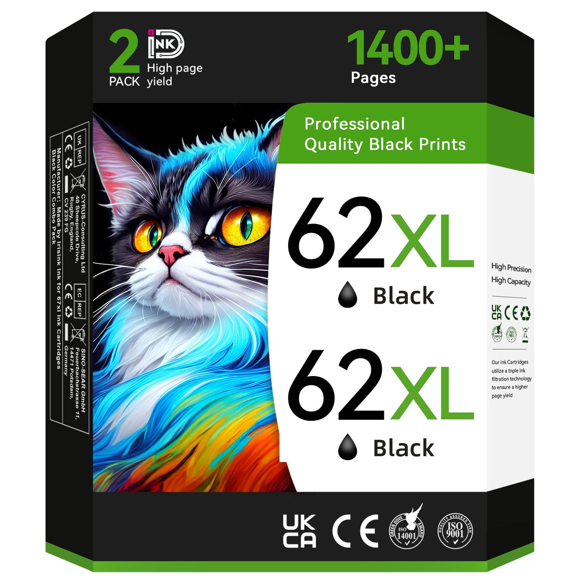 Premium imported HP 62XL Black Ink Cartridge, yields 1400+ pages, available at Curat Cart for professional quality prints.