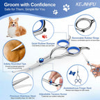 Premium professional dog grooming scissors with safety rounded tips and ergonomic design in official packaging from Curat Cart.