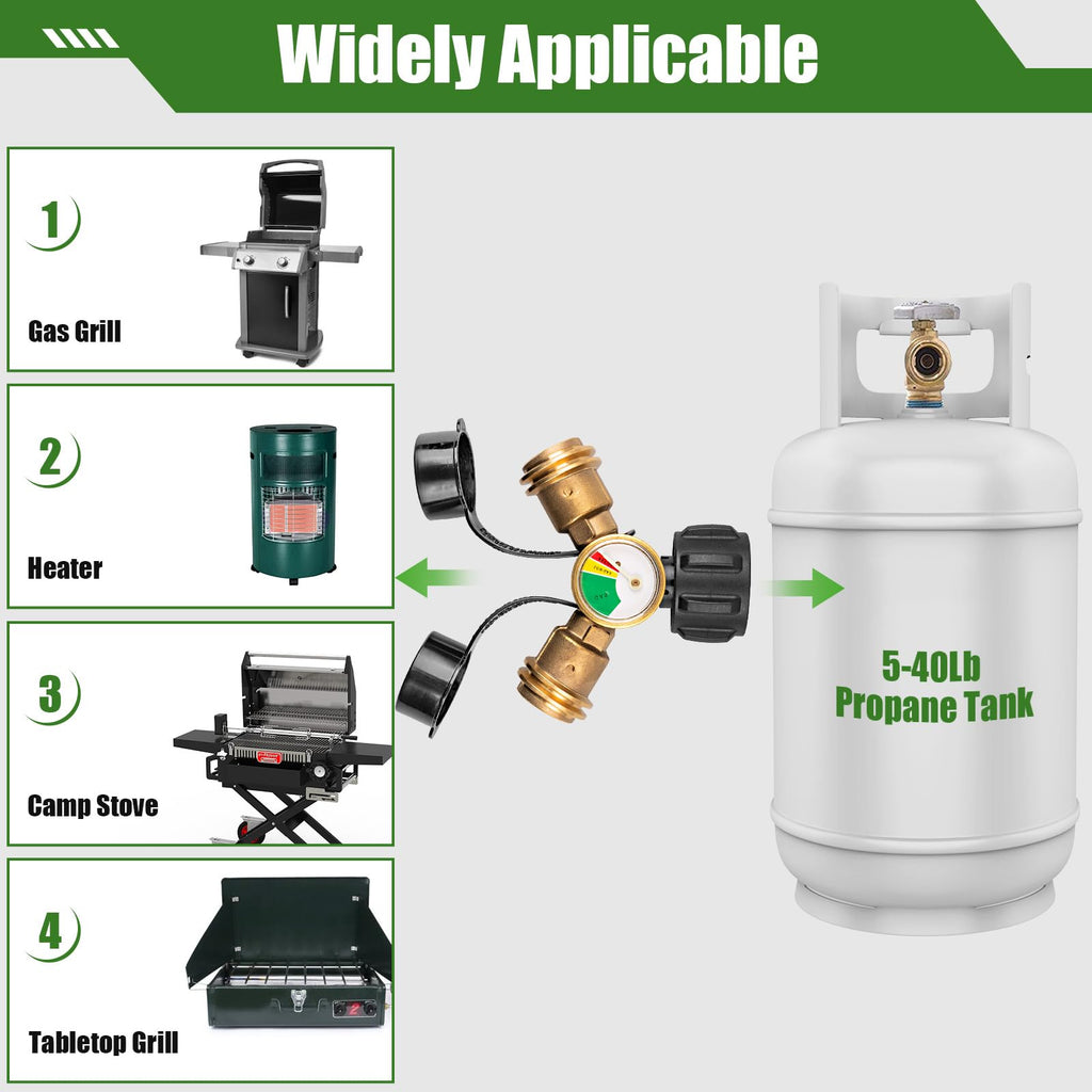 Propane Tank Splitter with Gauge, perfect for 5-40Lb tanks. 100% Authentic, available at Curat Cart in India.