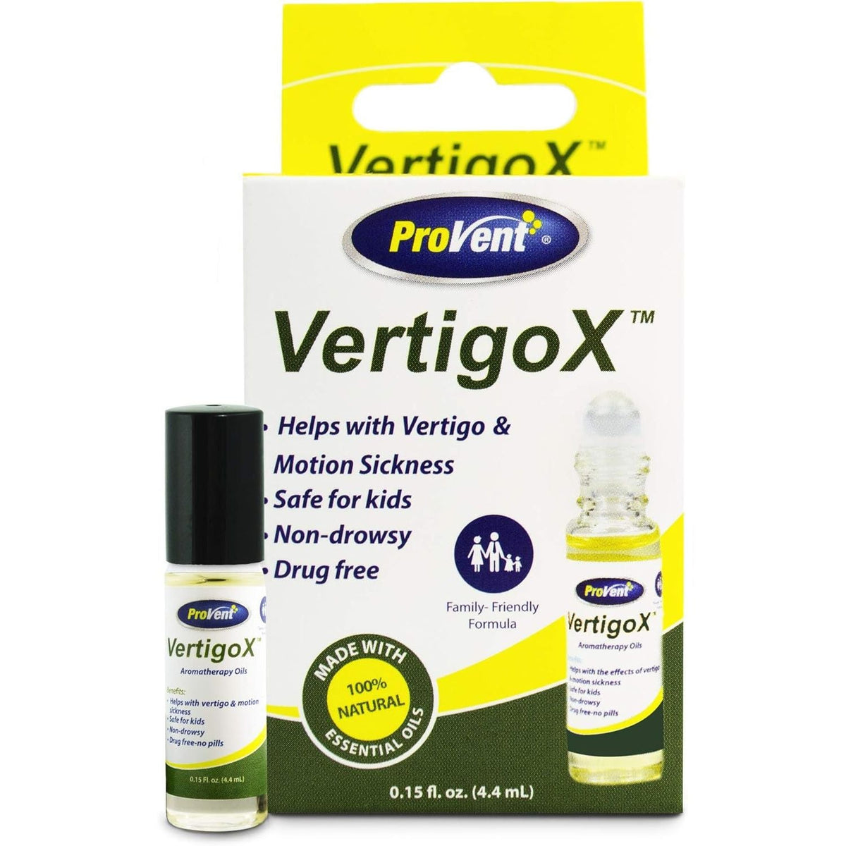 Provent Vertigo Relief Oil, 100% natural and drug-free, safe for kids. Verified by CuratCart for trust and quality.