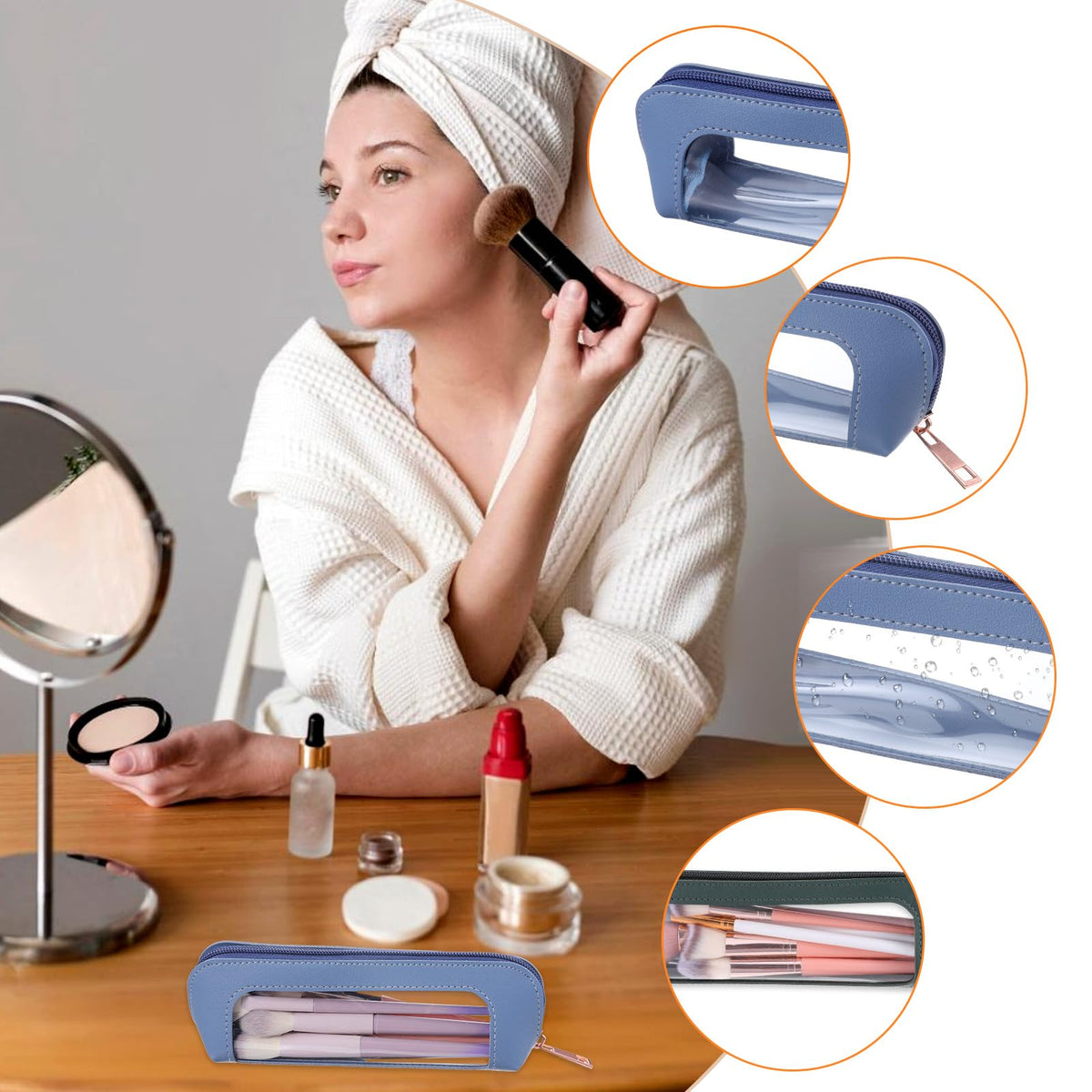 Stylish small clear makeup bag ideal for storing cosmetics, featured with user-friendly design and verified quality by CuratCart.