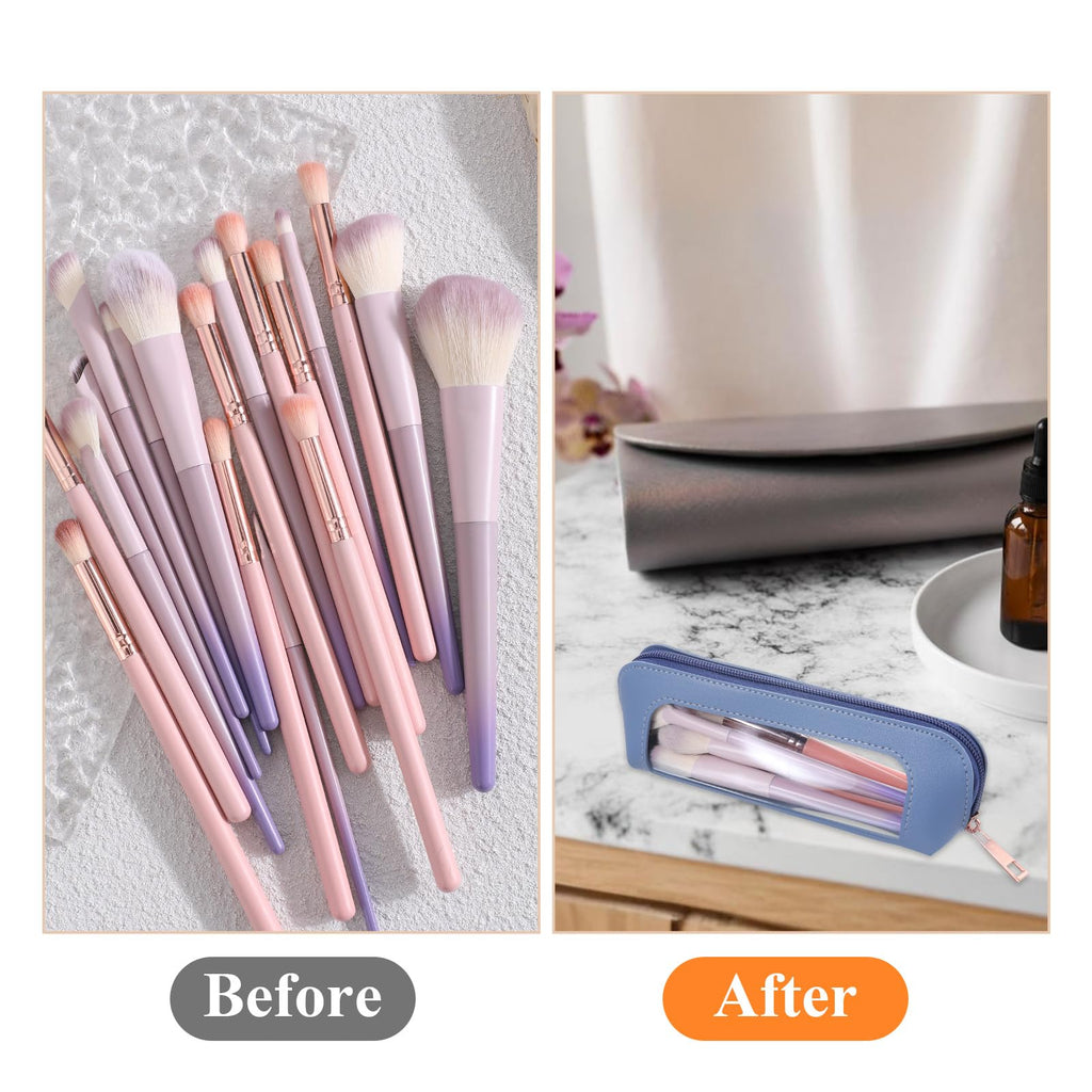 Stylish small clear PU makeup bag showcasing brushes, perfect for organizing your cosmetics. Order online, available in India.