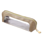 Stylish small PU leather makeup bag with transparent panel. Available in India, order online for convenience.