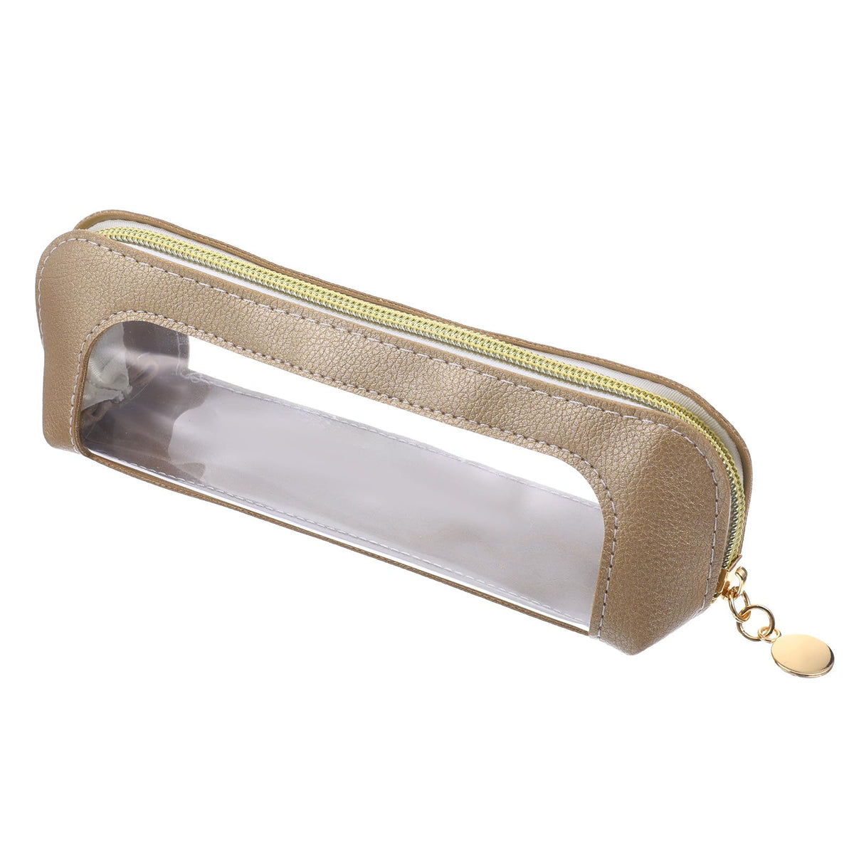 Stylish small PU leather makeup bag with transparent panel. Available in India, order online for convenience.