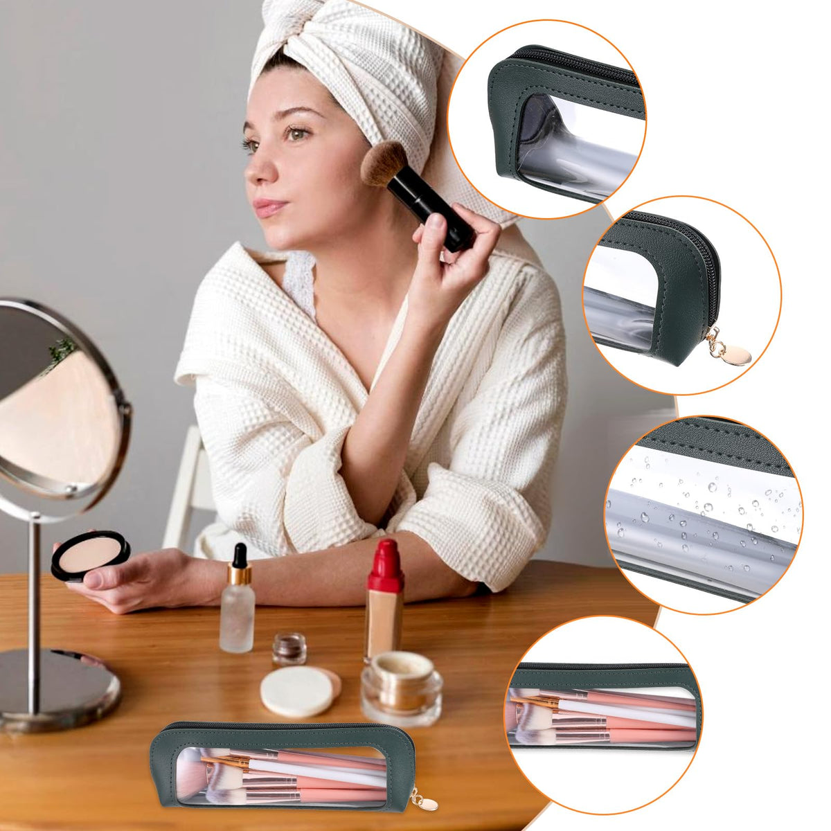 Psyqtsuary Small Clear Makeup Bag in PU leather, stylish and functional. Order online now, available in India!