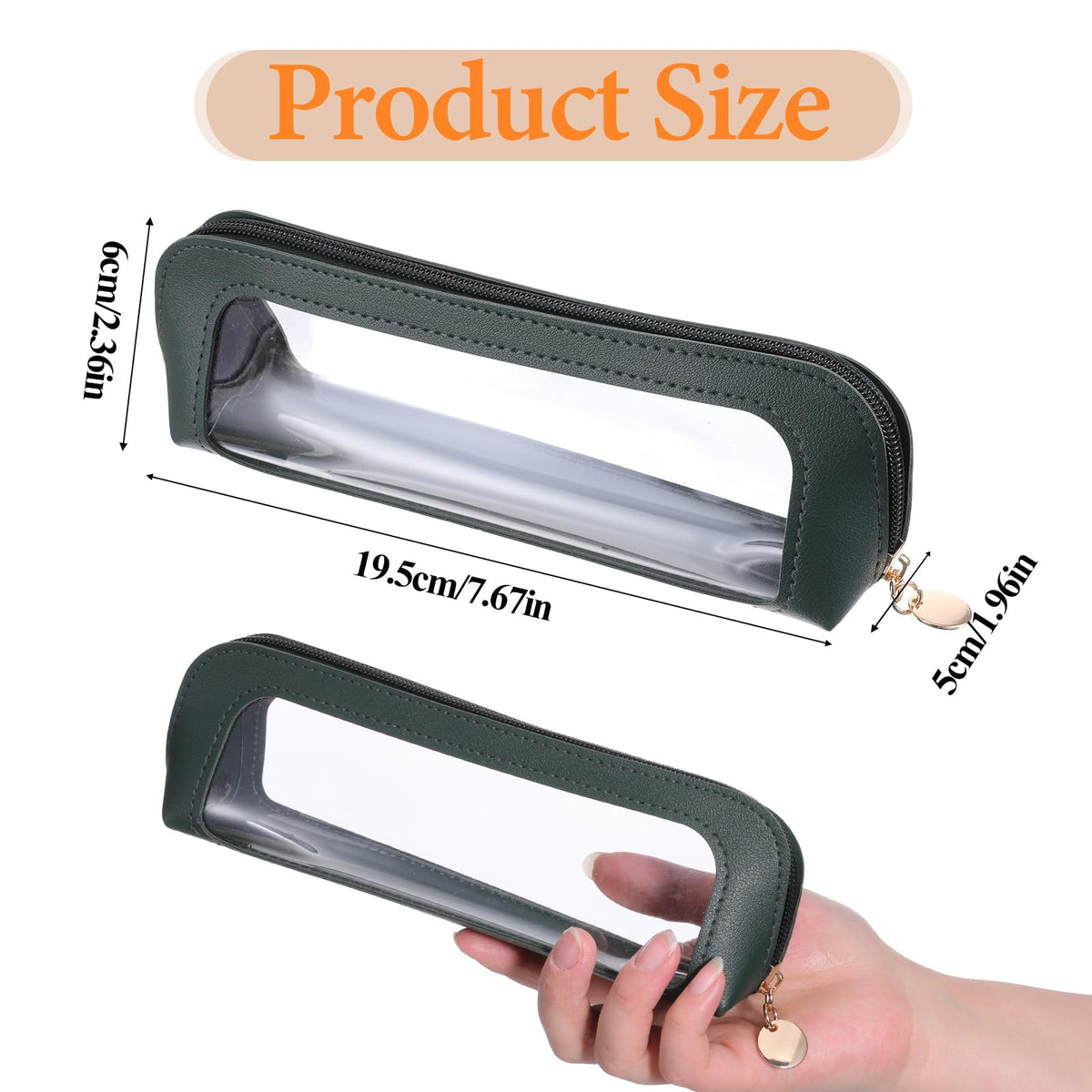 Premium imported small clear makeup bag with zipper, featuring a stylish PU leather design and spacious interior.