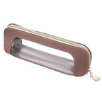 Psyqtsuary small clear makeup bag in PU leather with zipper closure, combines style and functionality. Verified by CuratCart.