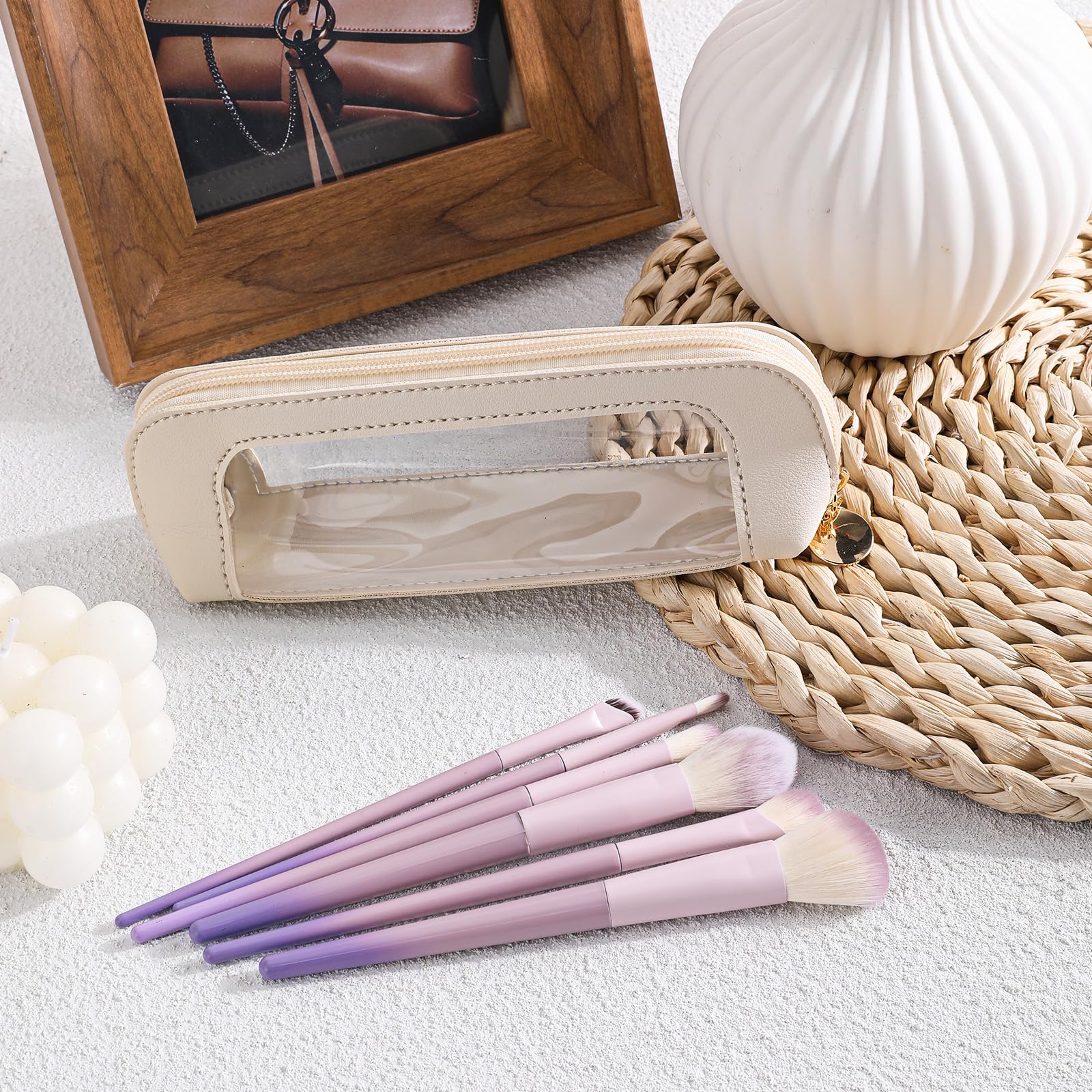 Psyqtsuary small clear makeup bag made of PU leather, perfect for cosmetics; verified by CuratCart for trust.