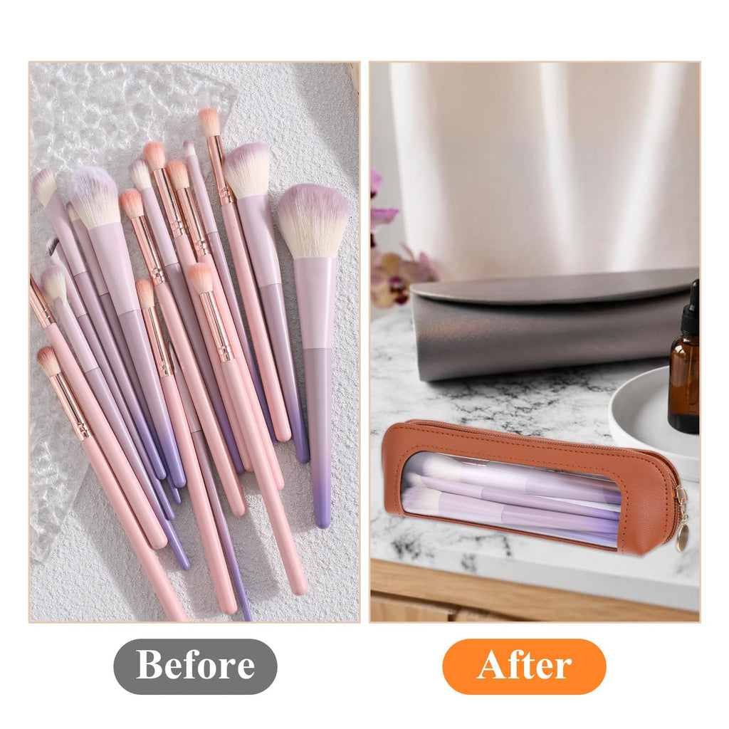 Premium imported small clear makeup bag made of PU leather, perfect for storing brushes and cosmetics stylishly.