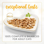 Purina Fancy Feast Grilled Chicken Beef in high-quality packaging, offering 100% complete and balanced nutrition for adult cats. Available at Curat Cart.
