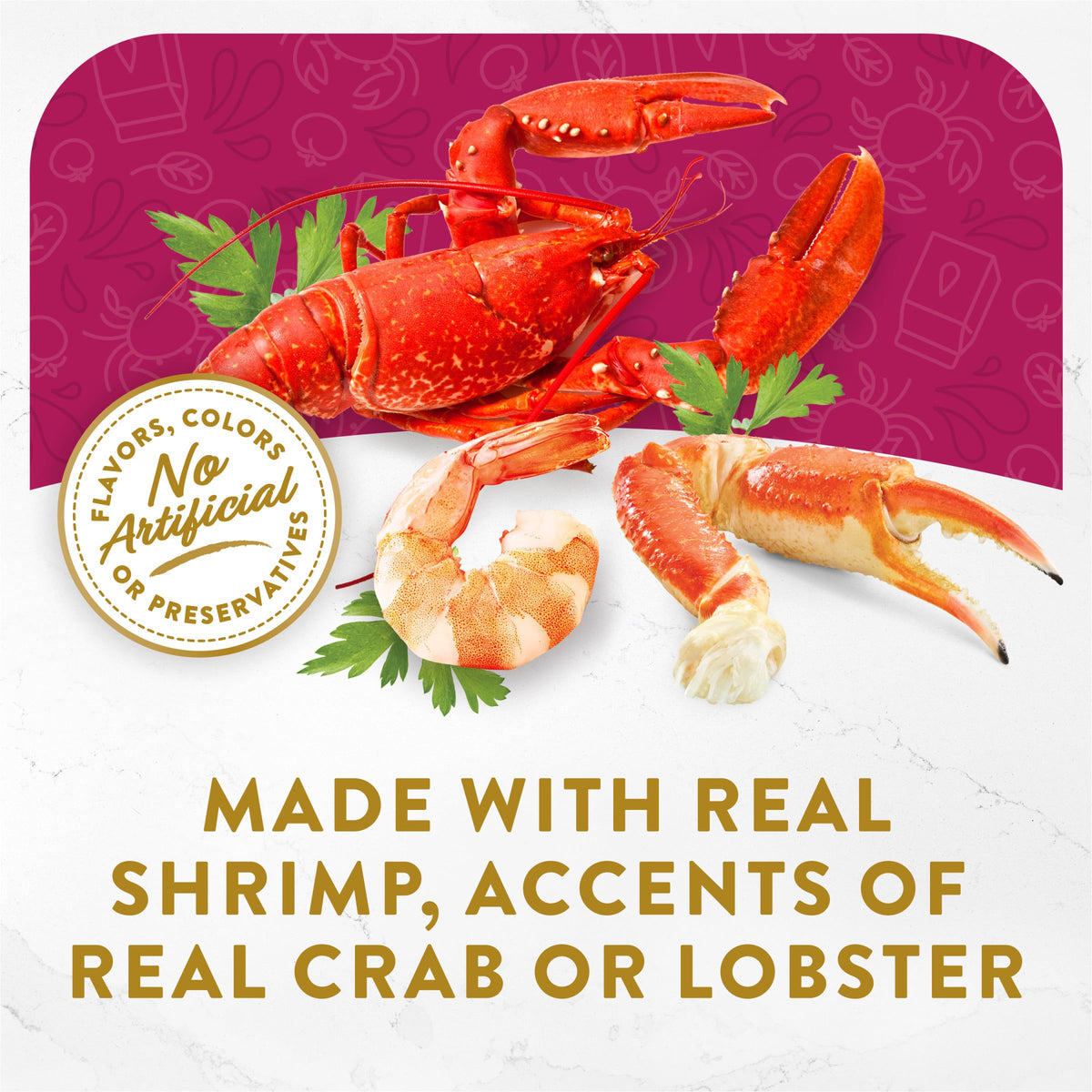 Purina Fancy Feast Seafood Bisque features real shrimp, crab, and lobster in official packaging, ensuring quality. Available at Curat Cart.