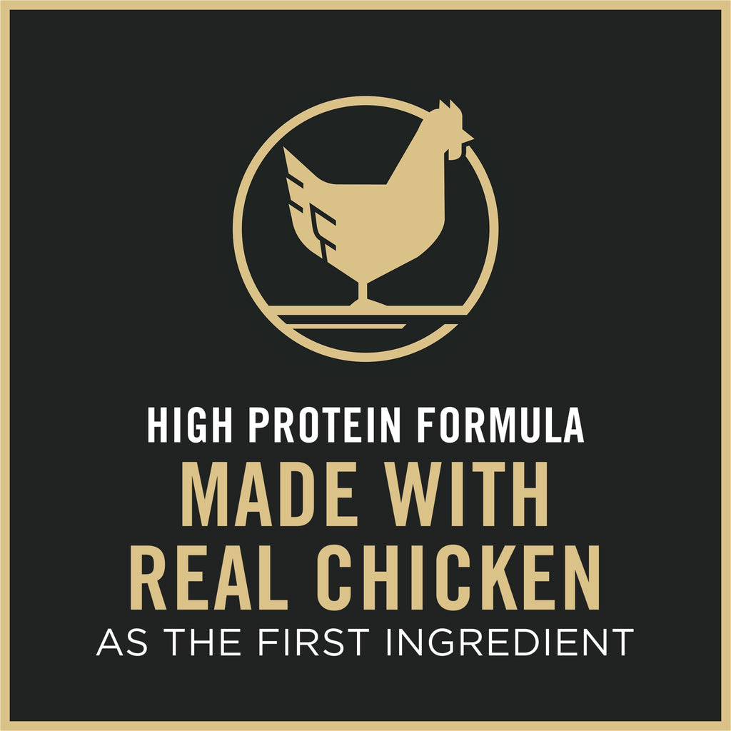 Purina Pro Plan Cat Food features a high protein formula, made with real chicken as the first ingredient. Official packaging from Curat Cart.