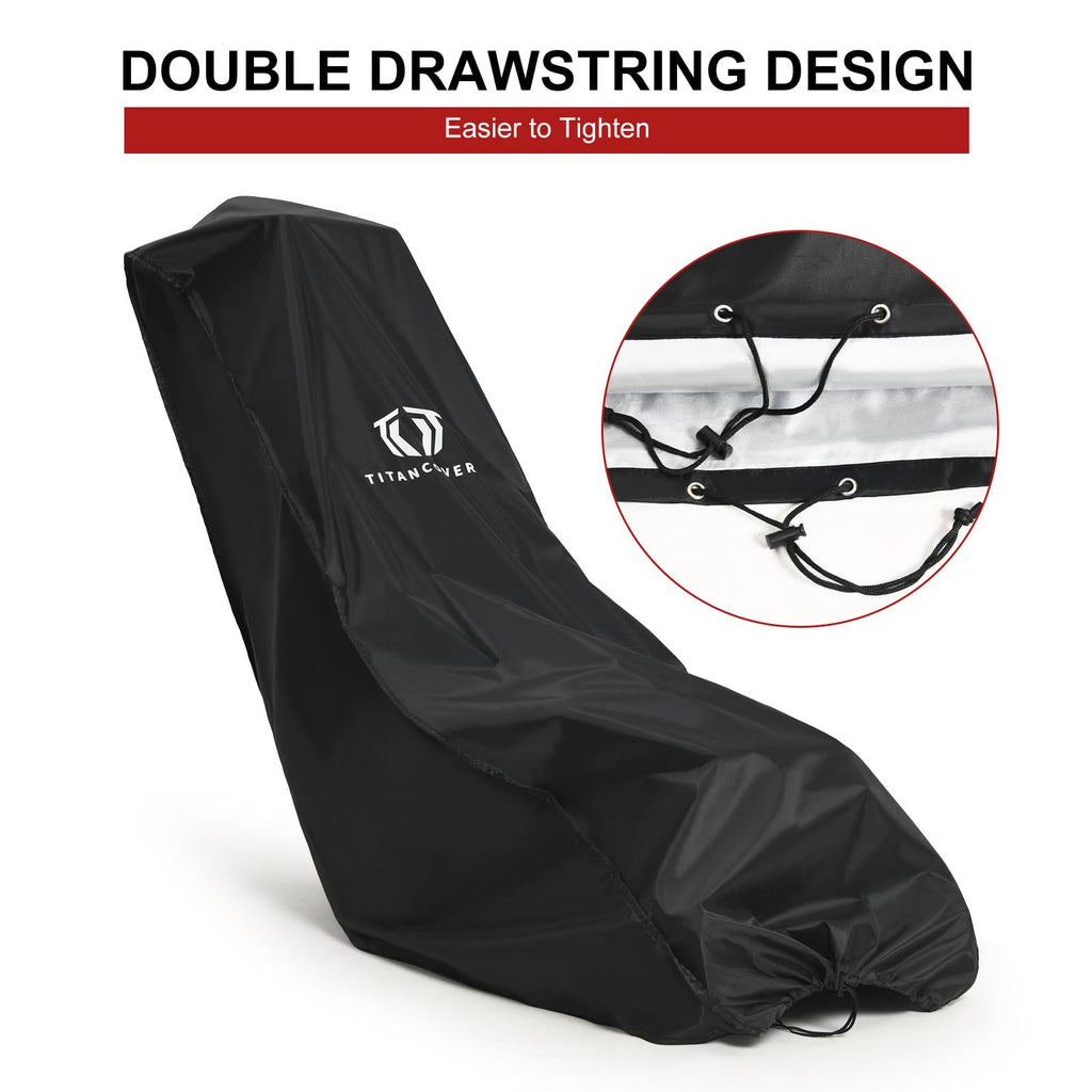 High-quality lawn mower cover with double drawstring design, ensuring a secure fit. Available at Curat Cart.