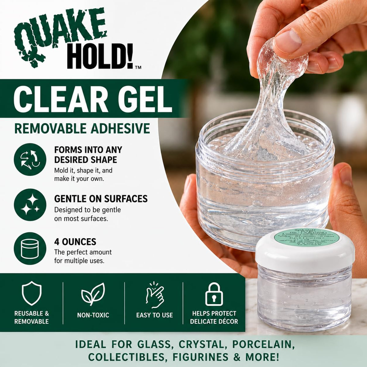 Quakehold Gel for Glass and Crystal, 100% Authentic and available in India at Curat Cart. Non-toxic, reusable, and easy to use.