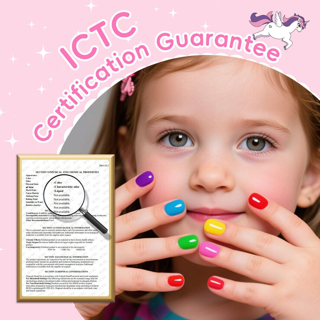 Bright, quick-dry nail polish set for kids. Non-toxic, safe for children. Available to order online now.