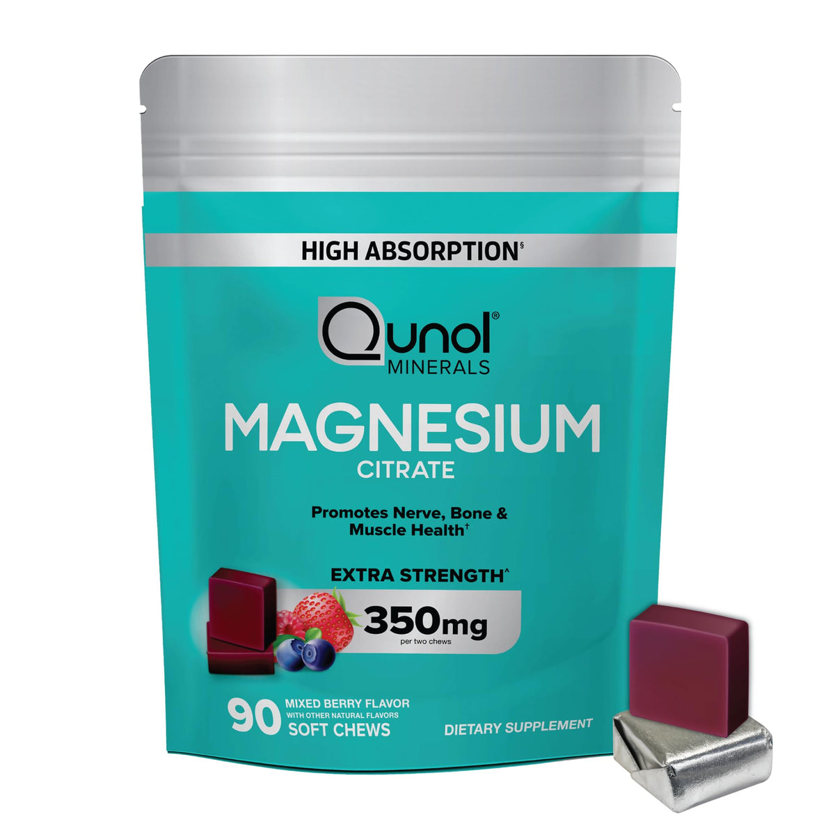 Experience premium imported Qunol Magnesium Citrate Soft Chews, enhancing nerve, bone, and muscle health. Available at Curat Cart.