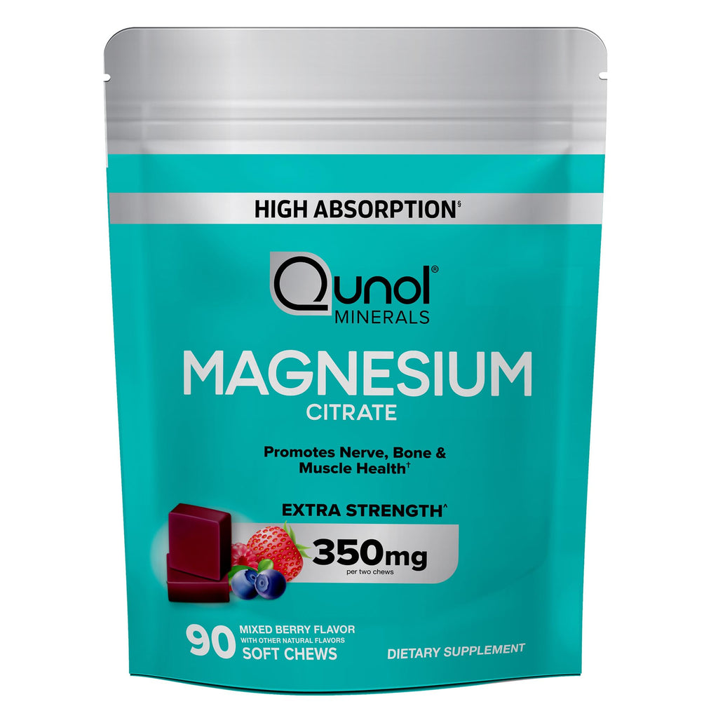 Discover Qunol Magnesium Citrate Soft Chews for premium nerve, bone, and muscle health. Specially curated by Curat Cart.