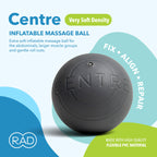 RAD Centre Soft Yoga Massage Ball in official packaging, made with high-quality flexible PVC material. Available at Curat Cart.