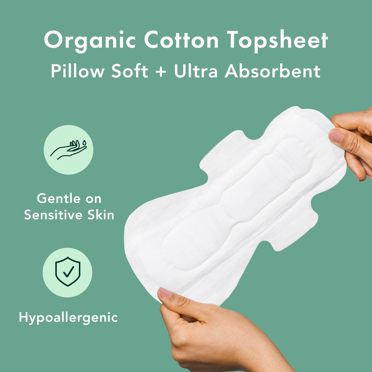 Rael Organic Cotton Pads feature a pillow-soft, ultra-absorbent topsheet, specially curated by Curat Cart for sensitive skin.