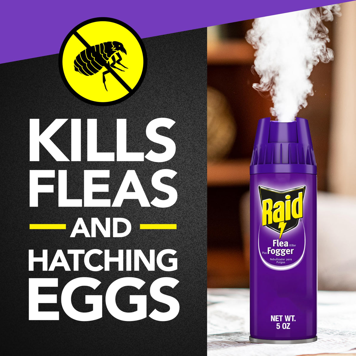 Raid Flea Fogger Plus Killer effectively kills fleas and hatching eggs. 100% Authentic, available at Curat Cart in India.