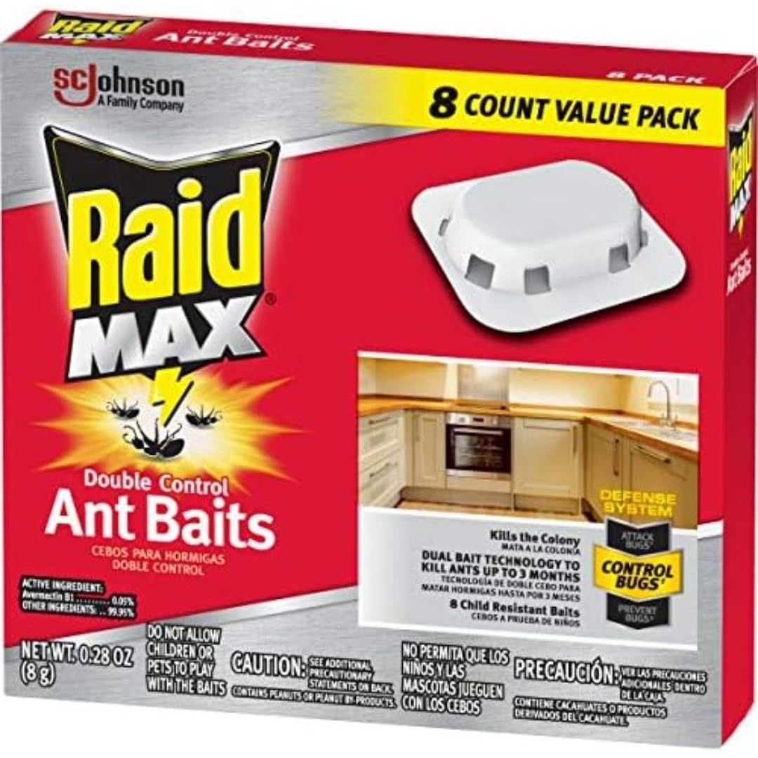Raid Ant Baits, 8-count pack, effectively kills ant colonies. Verified by CuratCart for trusted pest control solutions.