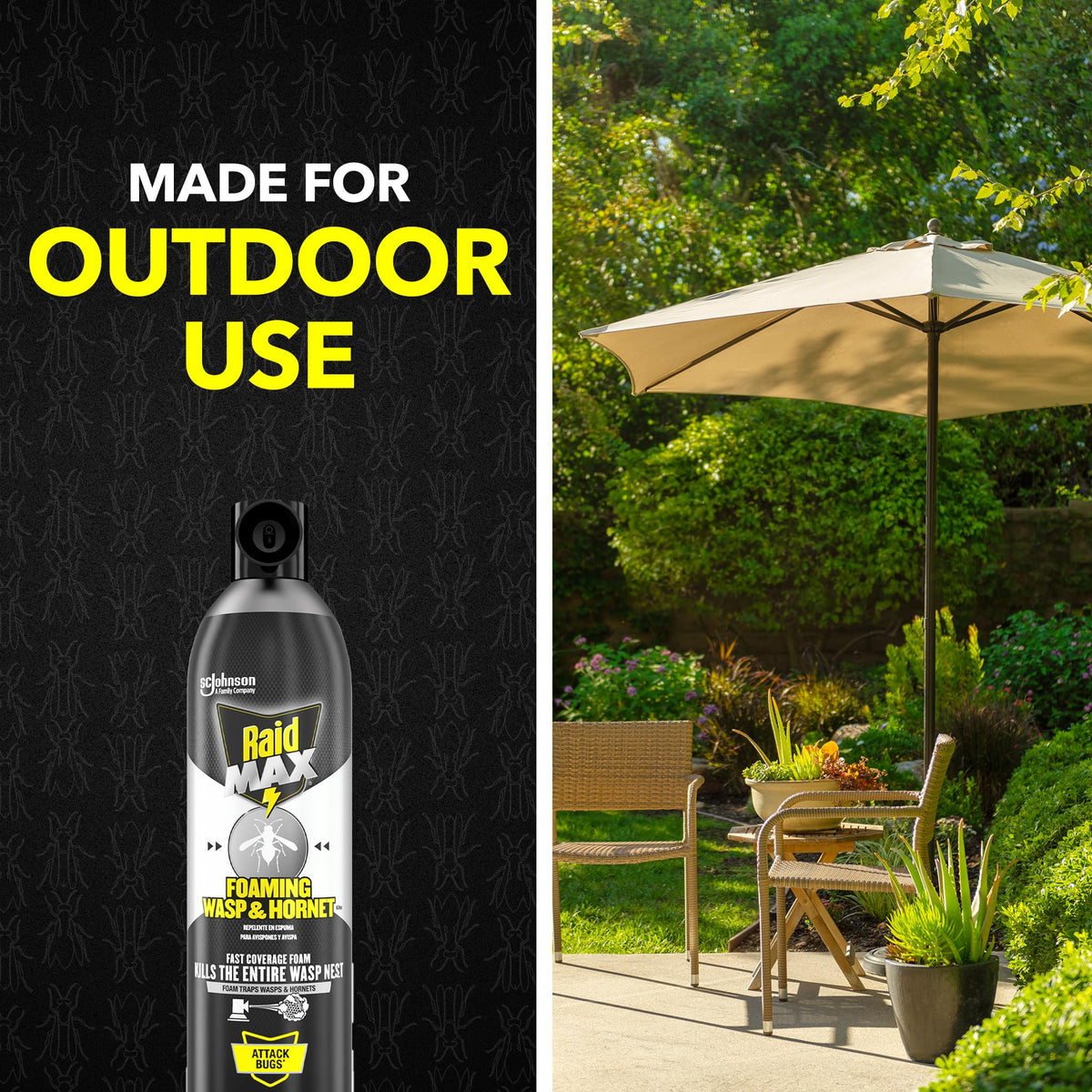 Raid Foaming Wasp Hornet Killer, specially curated by Curat Cart, effectively eliminates wasp nests for outdoor safety.