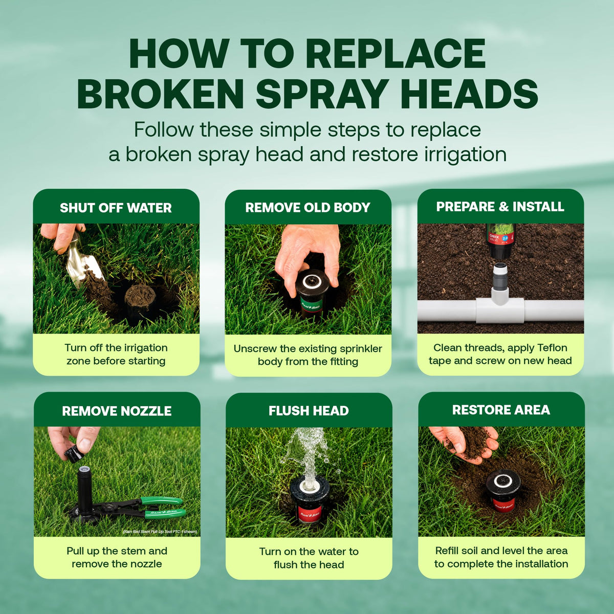 Specially curated by Curat Cart, follow these steps to replace Rain Bird Pop-Up Irrigation Sprinkler heads for efficient watering.