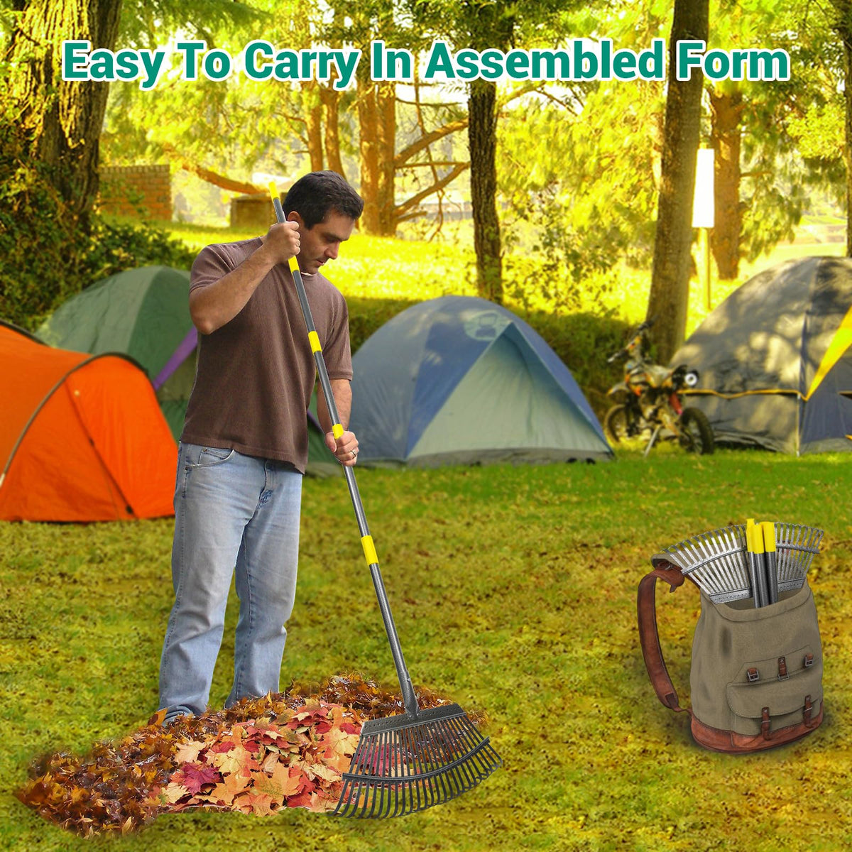 Heavy-Duty Garden Rake efficiently collects leaves; 100% Authentic, available at Curat Cart for your gardening needs.