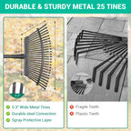 Heavy-duty garden rake with 25 durable metal tines, featuring a spray protective layer for longevity. Available at Curat Cart.