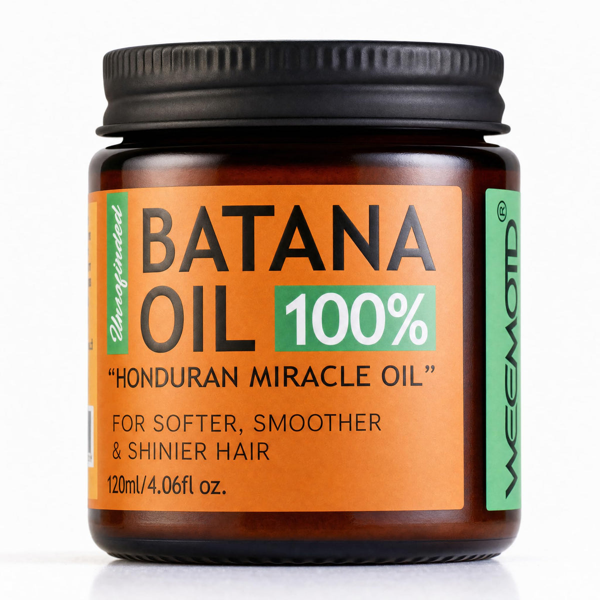 100% Genuine Batana Oil in a jar, promoting softer, smoother, and shinier hair for authentic hair care.