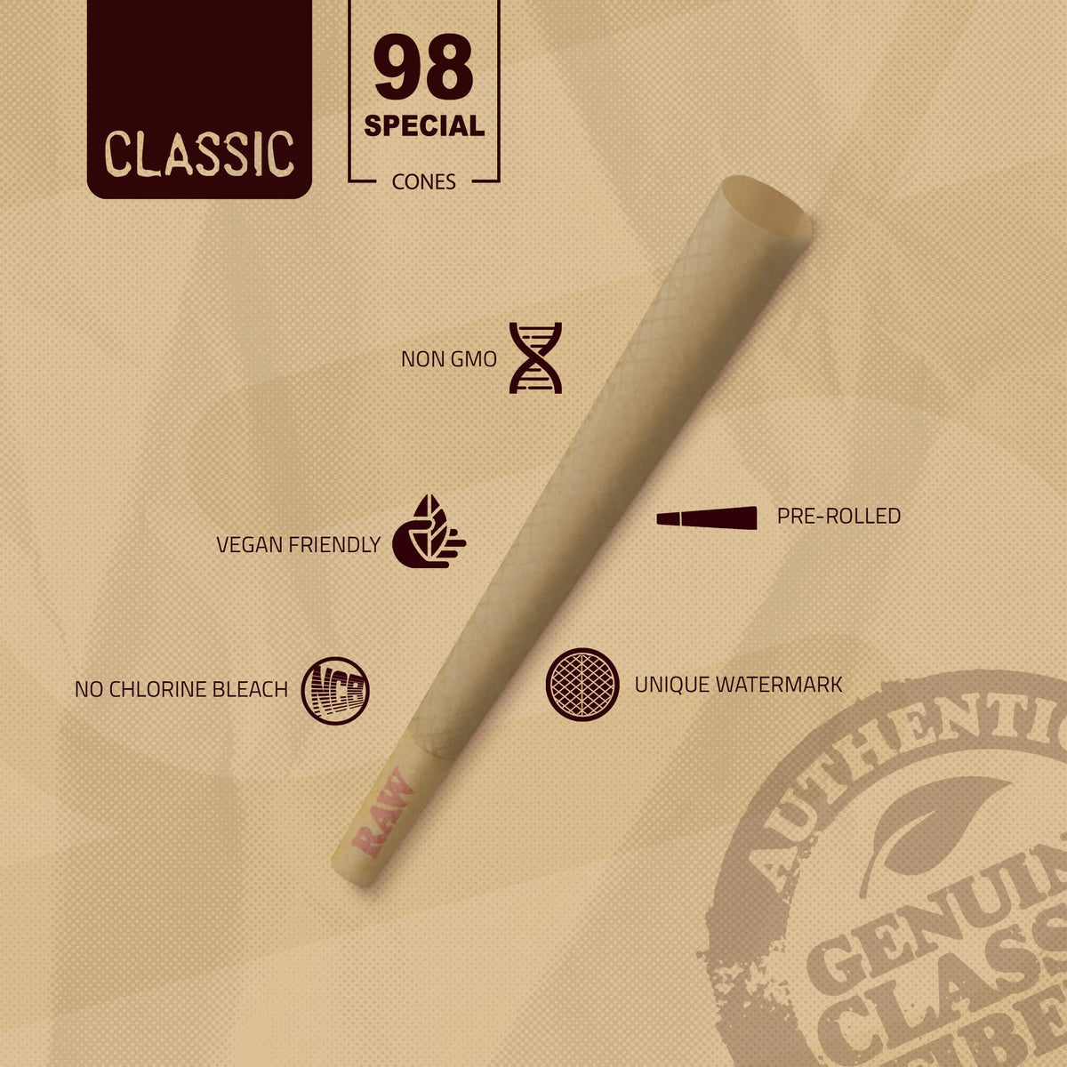 Premium RAW Cones Classic Special in official packaging, featuring non-GMO, vegan-friendly materials. Available at Curat Cart.