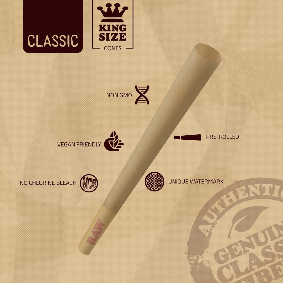 RAW Cones Classic King Size in premium packaging, ensuring non-GMO, vegan-friendly quality. Available at Curat Cart.