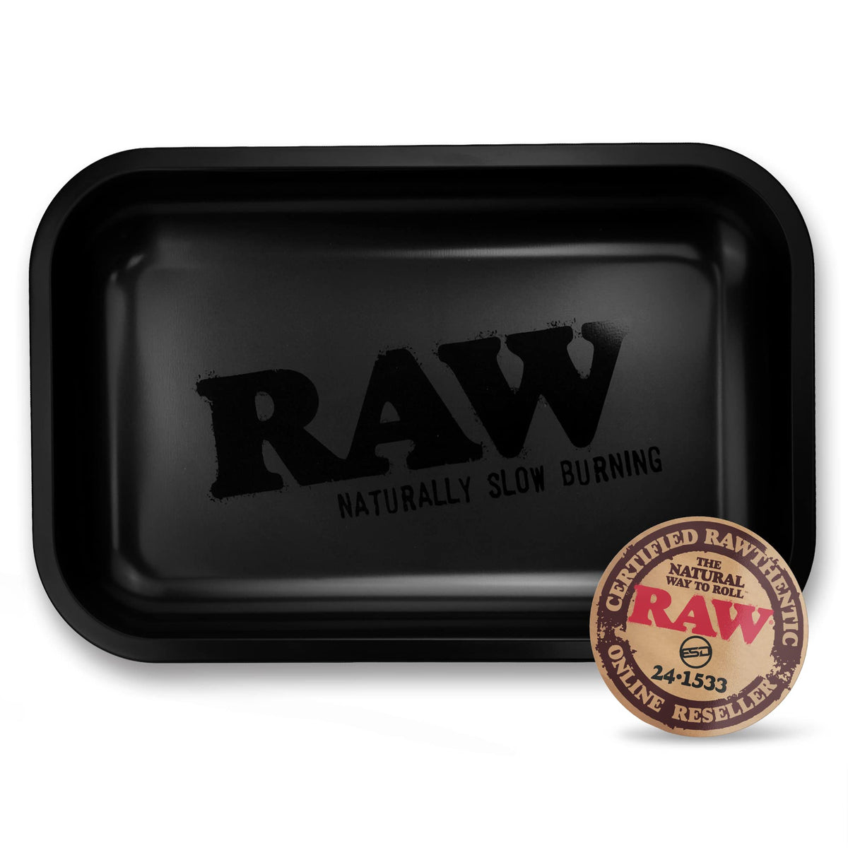 Discover the RAW Matte Black Rolling Tray with a sleek finish, perfect for your rolling needs. Available at Curat Cart.